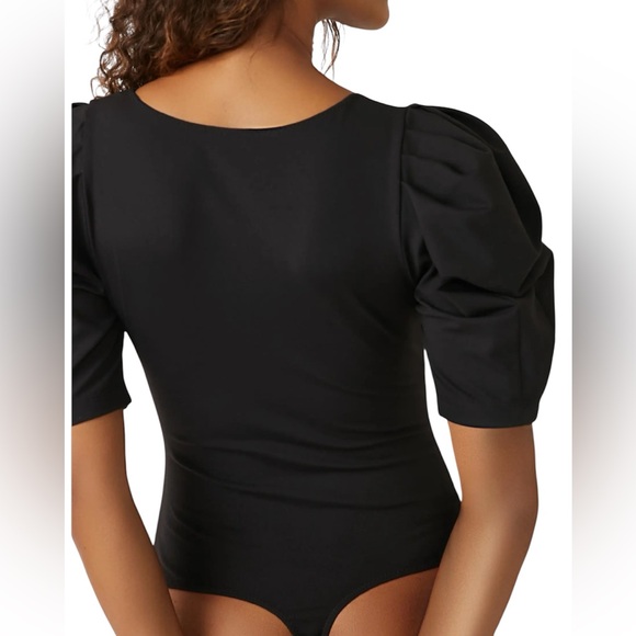 Free People Va Va Voop Deep V Puff Sleeve Bodysuit Sexy Whimsigoth Office Siren - Picture 4 of 14